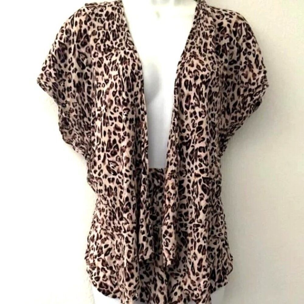L.I.F.E. Leopard Print Swim Cover Up Cardigan and Shorts Set - Size Large